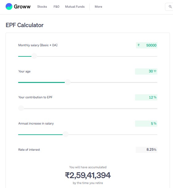 Groww EPF Calculator