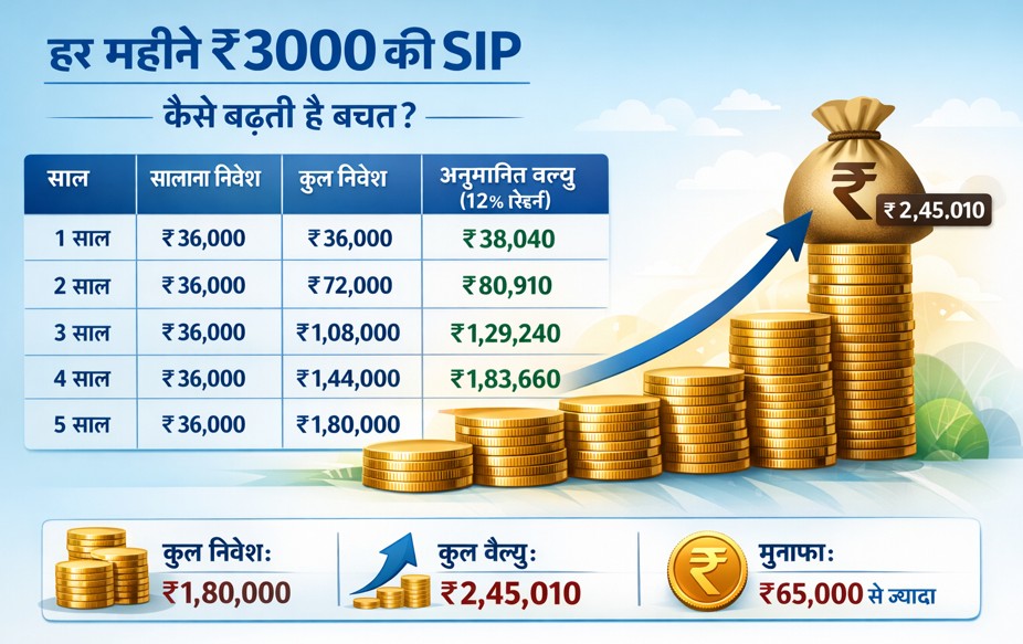 हर महीने ₹3000 की SIP की जा रही है और रिटर्न 12% सालाना है
