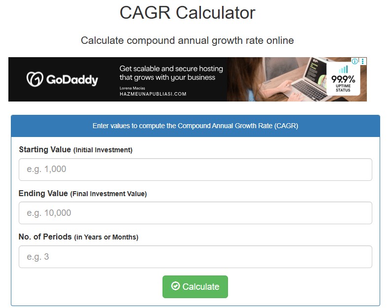 CAGR Calculator - Calculate compound annual growth rate online